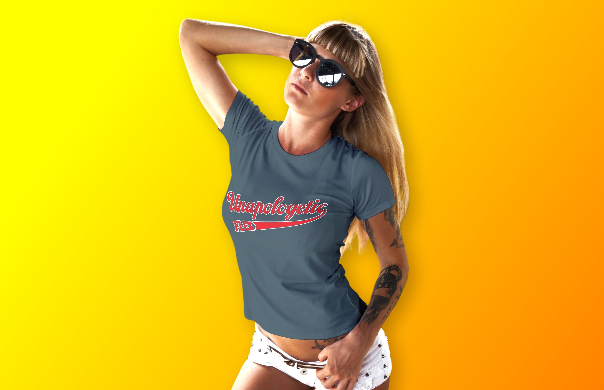lady wearing unapologetic flex t-shirt